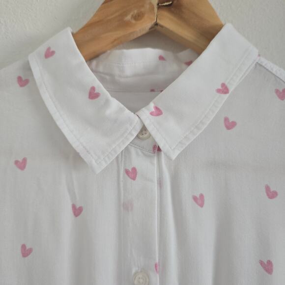 Rails Anthropologie Heart Printed Front Tie Blouse Cropped Button Up Shirt S - Picture 3 of 8